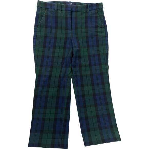 J. Crew Kallie Pant Women's 14 Green Blue Tartan Plaid Cotton Blend W 35 X L 26 - Picture 4 of 11